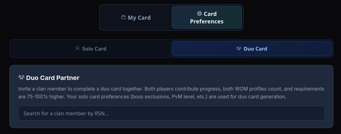 Duo card with a partner